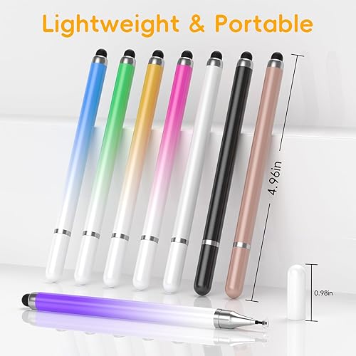 Miniatura 7 de 8 lápices capacitivos universales 2 en 1 para pantallas táctiles, punta de disco de alta precisión y sensibilidad, lápices capacitivos de color