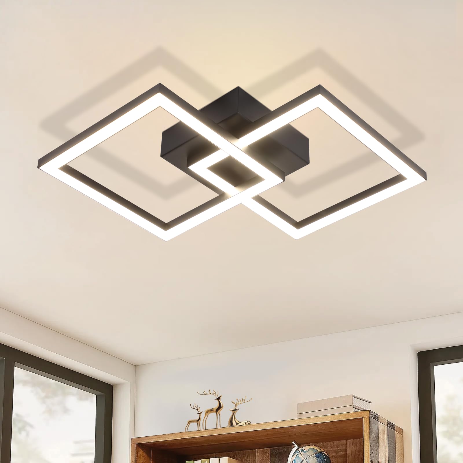 Homefire Lampada da soffitto a LED, da cucina, 24 W, 4000 K, colore nero, design moderno, per corridoio, camera da letto, camera da letto, rettangolare, per soggiorno, corridoio