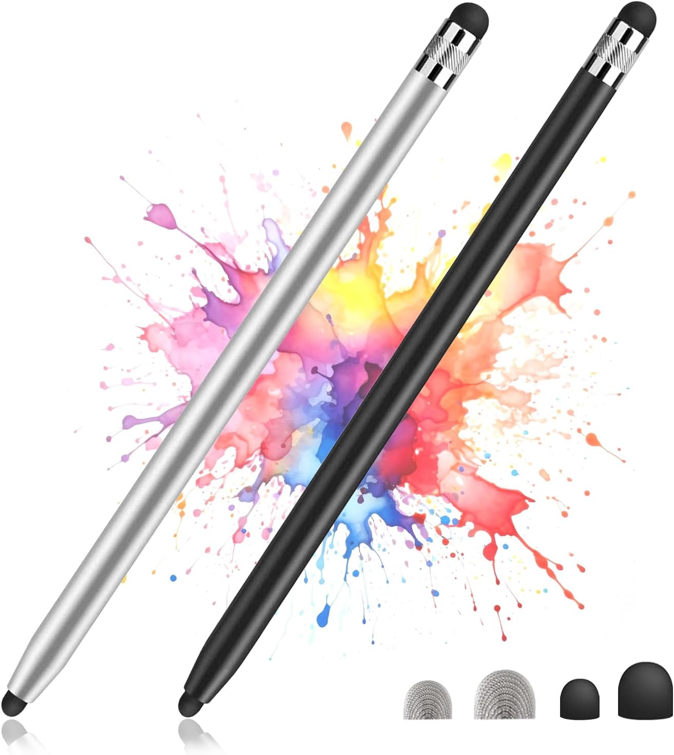 2 Pack Stylus Pens for Touch Screens, High Sensitivity Precision Capacitive Stylus Pen Compatible with iPad iPhone Samsung Tablets All Universal Touchscreen Devices with 4 Rubber Tips (2 Colors)