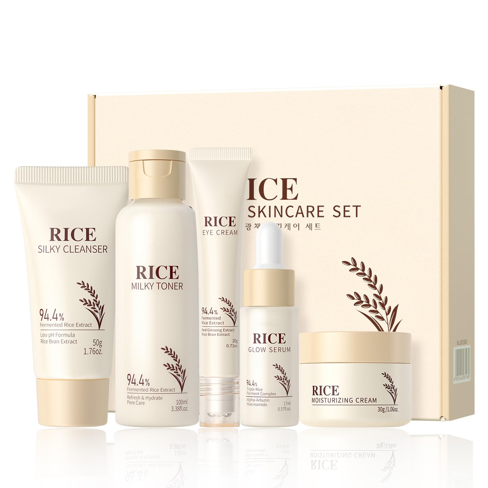Rice Skin Care Sets & Kits,Korean Skincare Set,Glass Skin Care Gift Set,Skincare Gifts for Women with Cleanser,Serum,Toner,Cream,Eye Cream,Moisturizng,Firming Glowing Glass Skin
