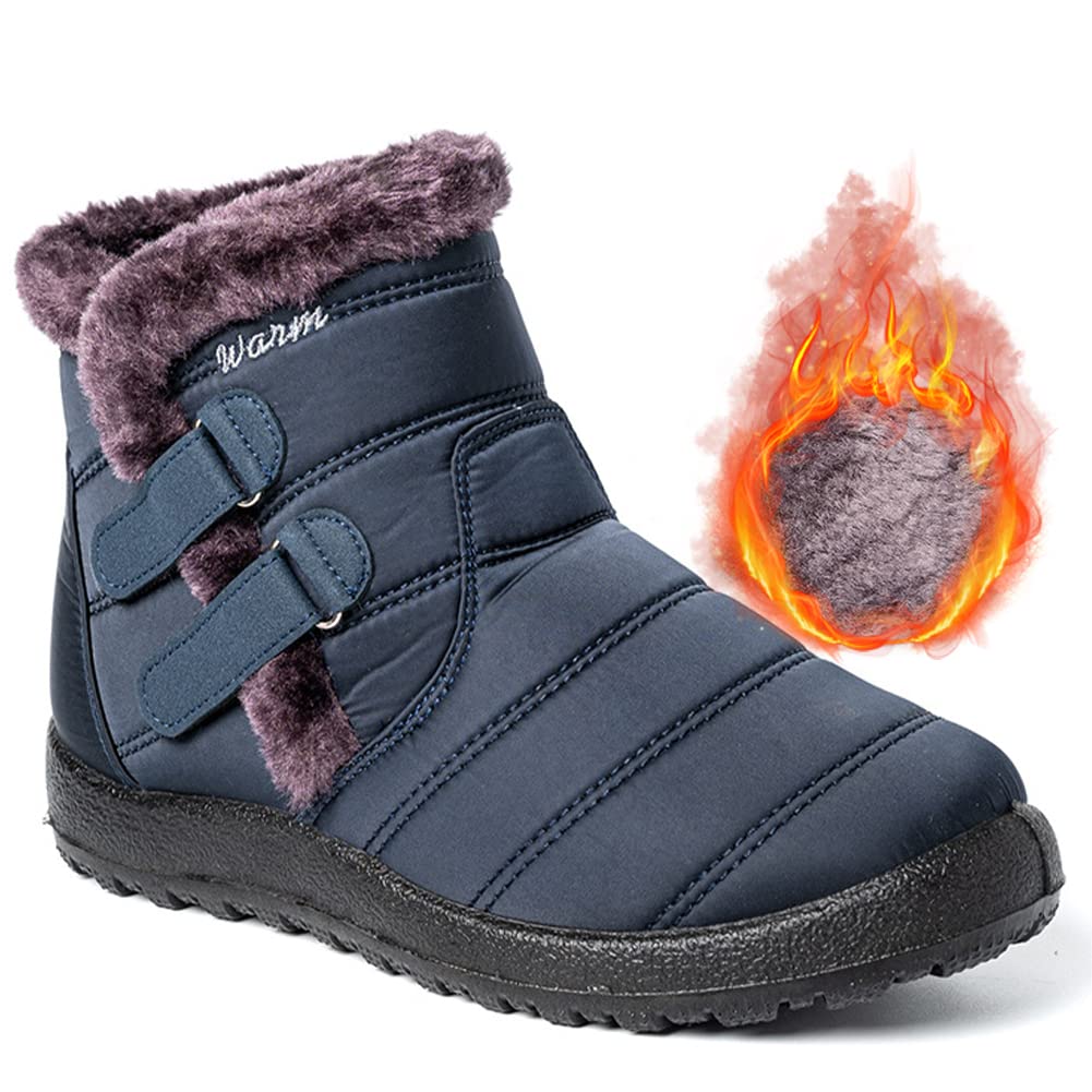 Aocase Women Anti Slip Snow Boots Comfy Extra Wide Diabetic Orthopedic Walking Slippers Outdoor Walking Warm Bootie for Senior Swollen Feet Arthritis Edema,Blue,42