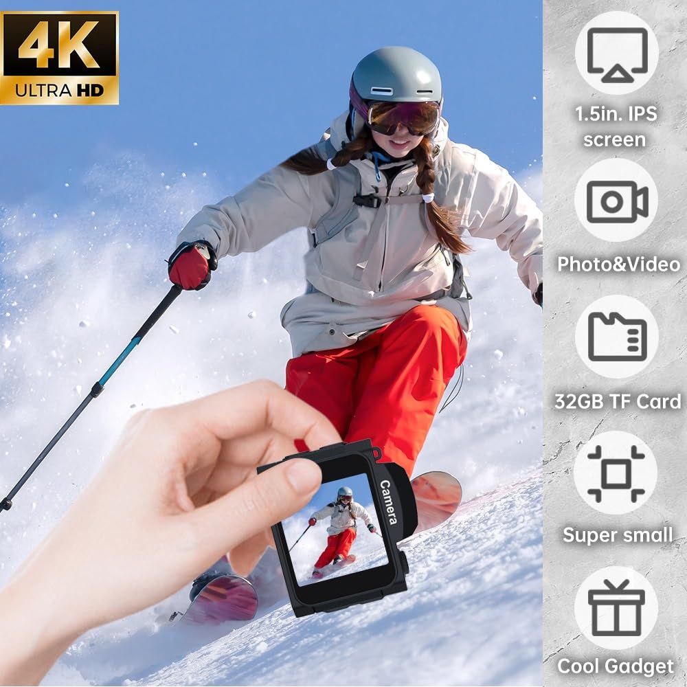 4K Mini Digitalkamera 16MP HD 1,5-Zoll-IPS-Farbbildschirm CMOS-Sensor 32GB Speicherkarte
