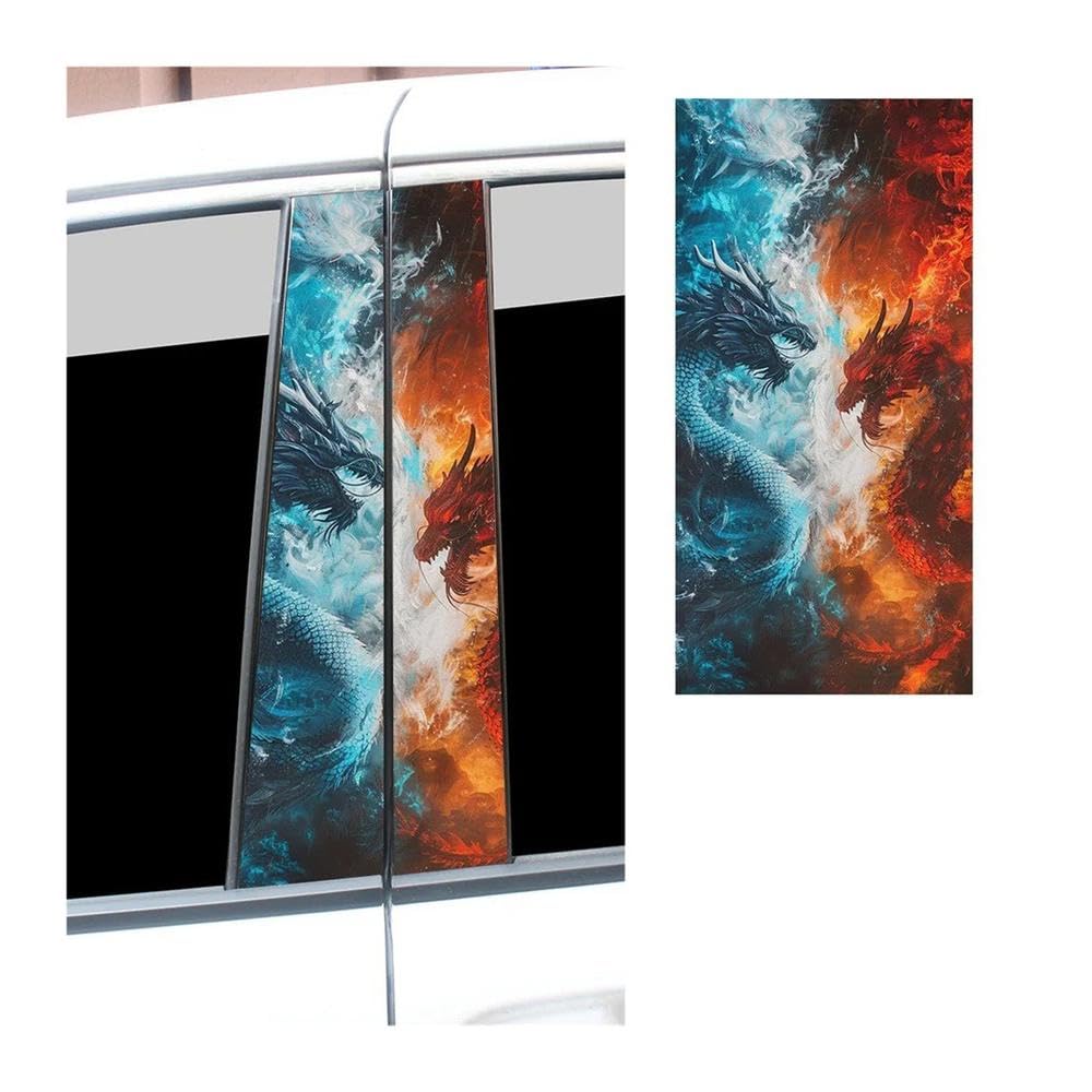 Bertdcx E Ic And Fir Dragon Car Stickers Auto B-Pillar Waterproof Vinyl Decals Auto Parts(,2Pcs)