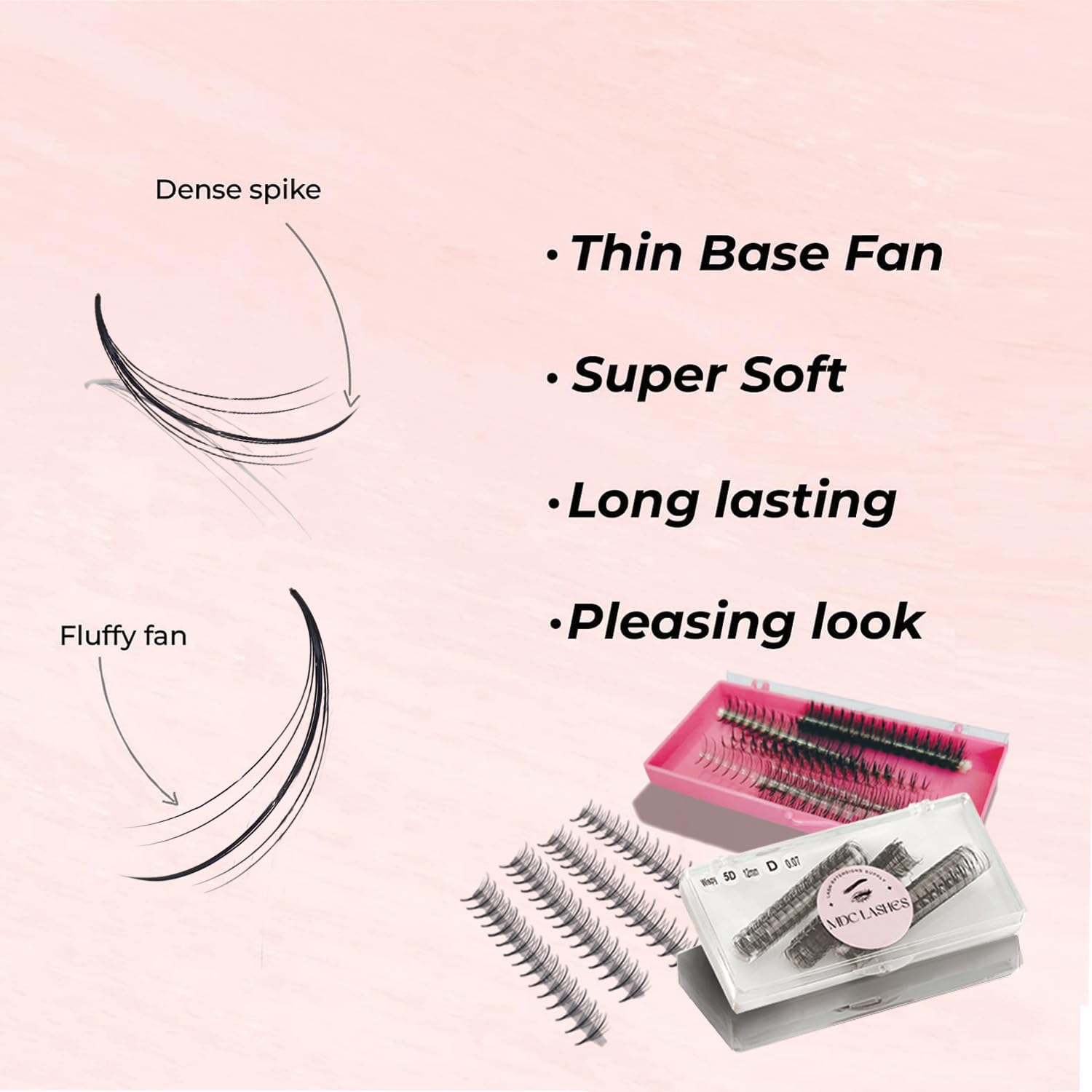 1000fans Promade Wispy Lash Extension Volume Lashes 0.05-0.07 Thickness, C/D/CC Curl, 8-18mm Loose Fans False Eyelashes 5D 7D 9D for Fluffy Eyelash Cluster (5D-0.05-D 10mm)