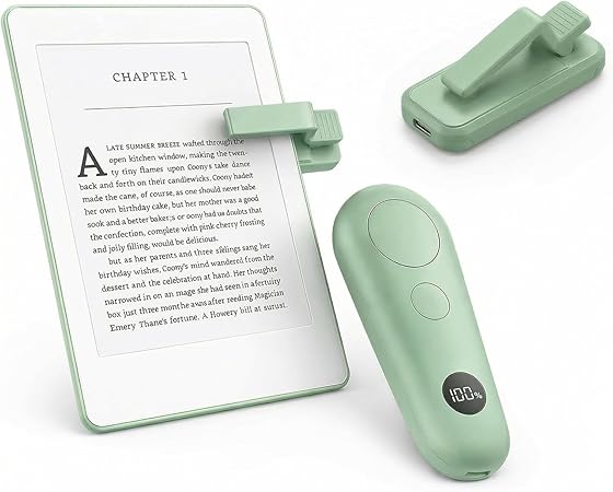 RF Remote Control Page Turner with Upgrade LCD Power Display, Wireless Reading Clicker for Kindle Paperwhite Kobo Oasis iPad, Phone Camera Remote Trigger, 36-Month Warranty (Green)