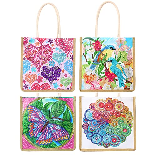 DOOSAI Diamond Painting Canvas Tote Bags 4 Pack Boho Diamond