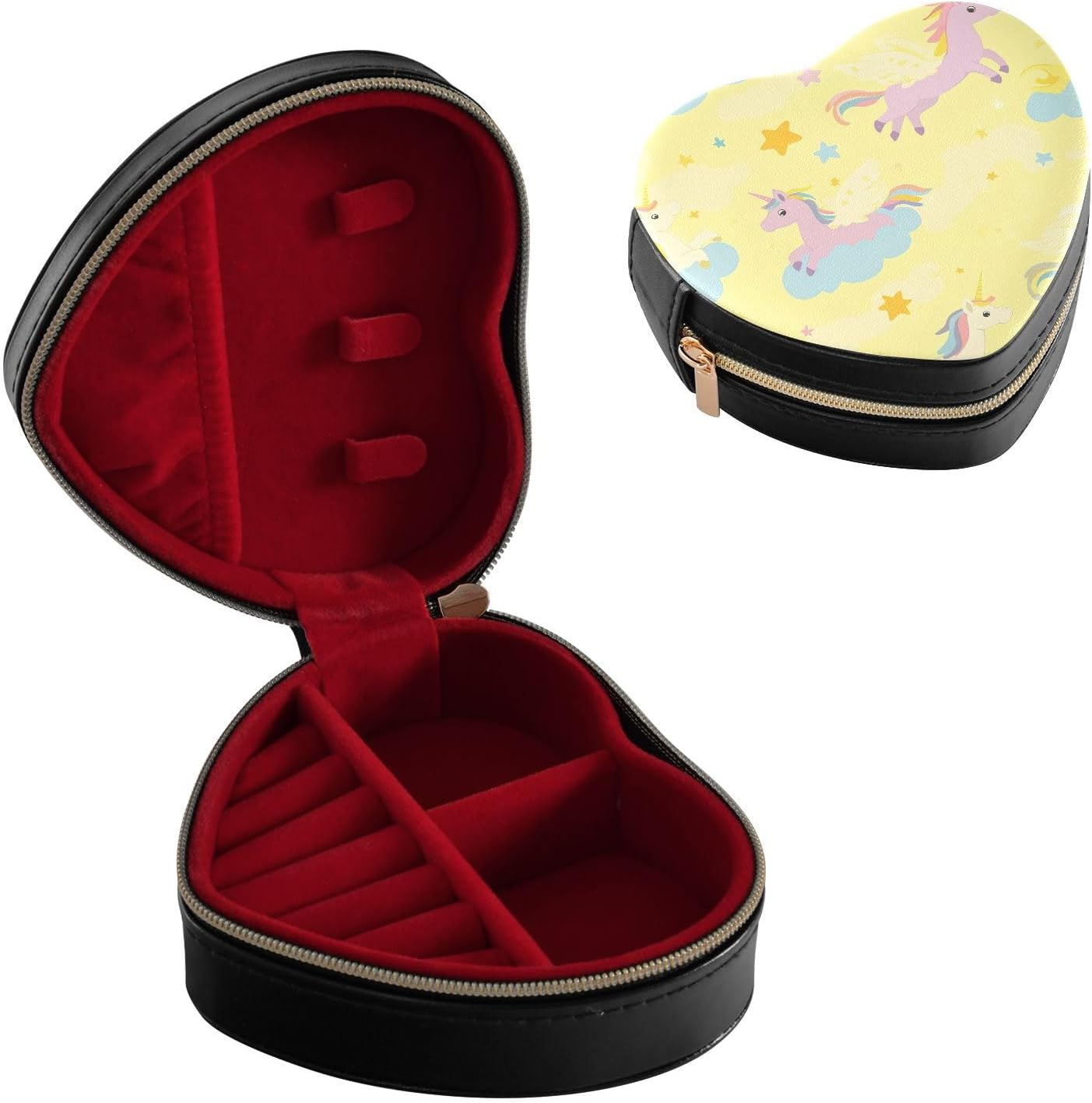 YETTASBIN Baby Unicorns Heart Shaped Jewelry Box for Teens Girls Women Men Gift, Portable PU Leather Jewelry Storage Box Mini Travel Jewelry Case for Necklace, Earrings, Rings, Bracelet