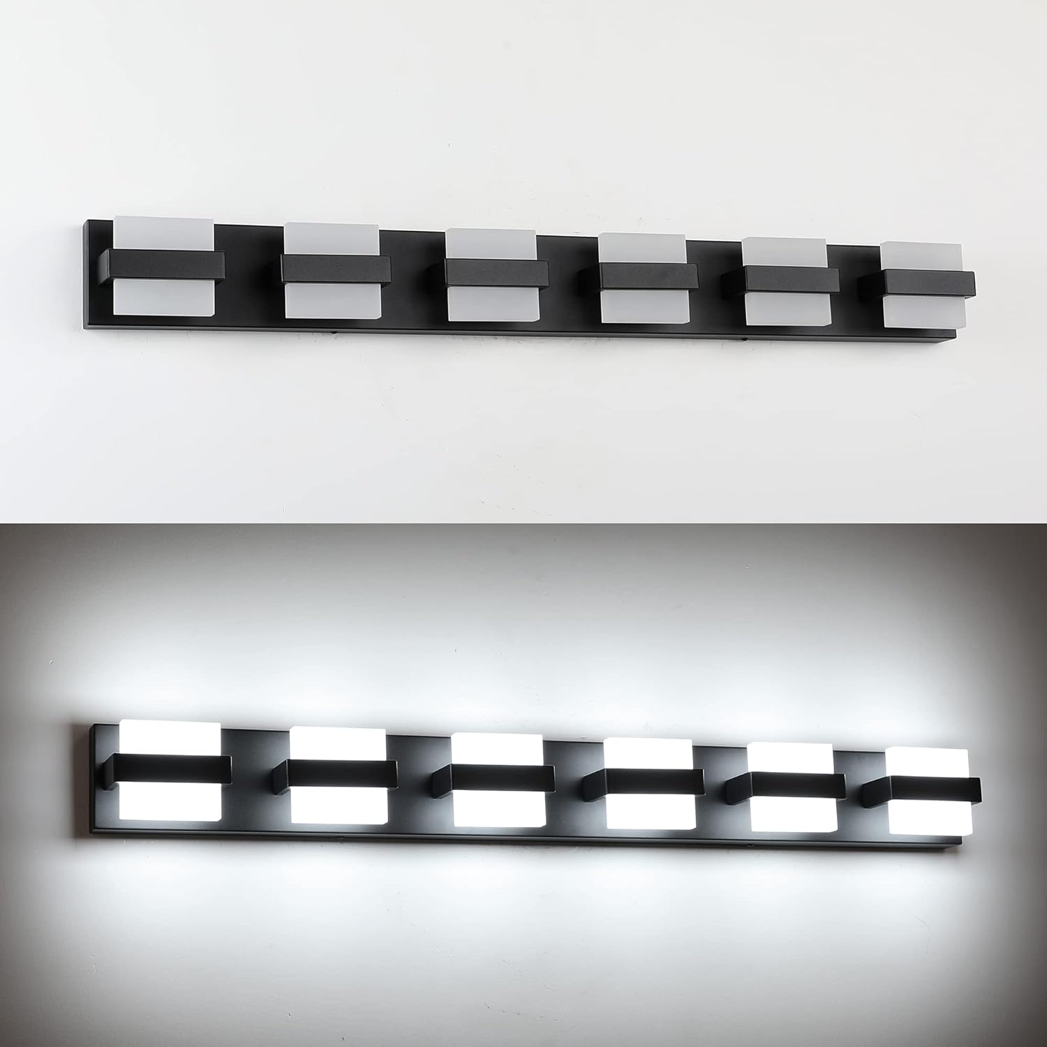 SOLFART 6 Lights Black Vanity Light Fixtures Modern LED Bathroom Light Black Bathroom Lighting Fixtures for Mirror 41 inch White Light Non Dimmable