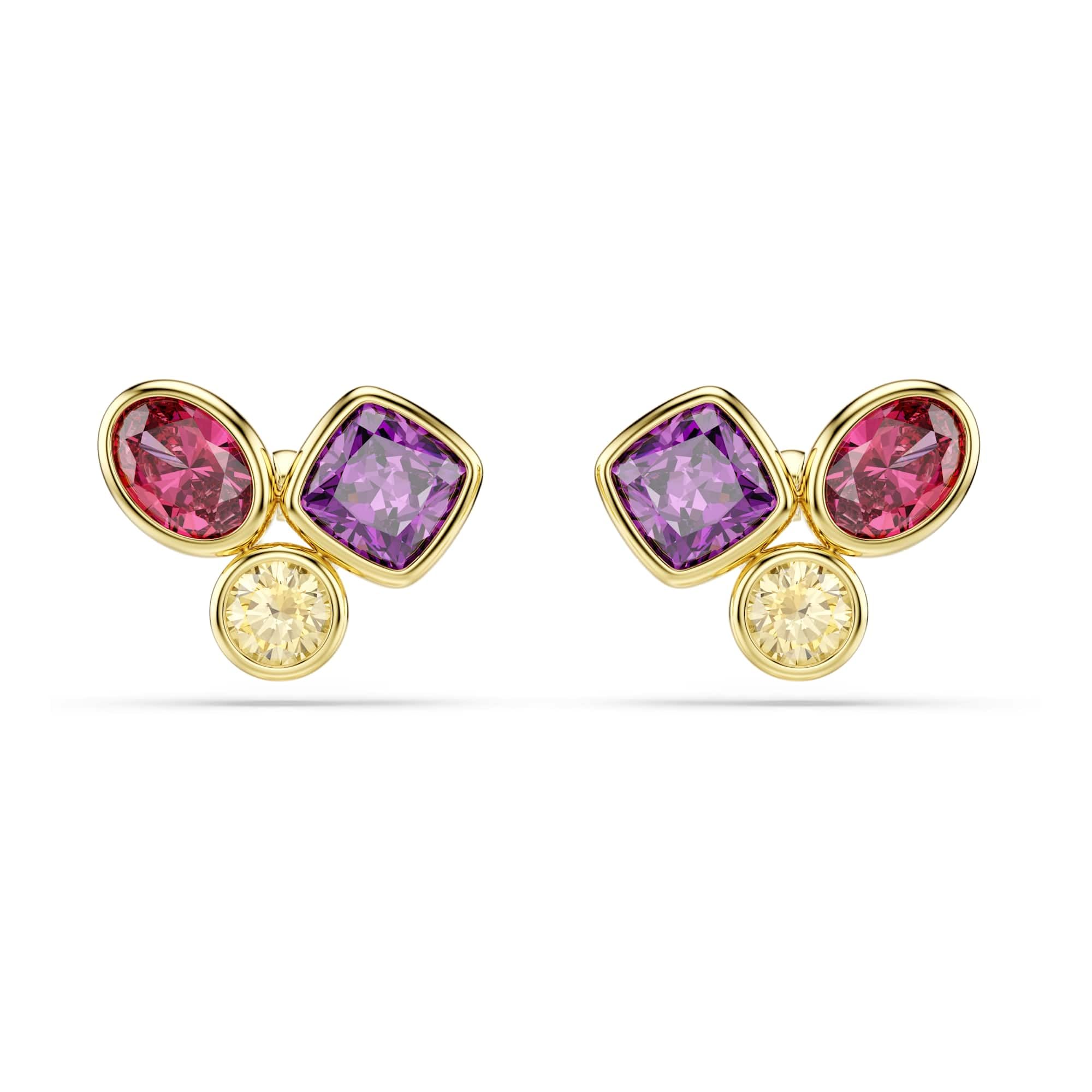 Swarovski Imber Stud Earrings, Mixed Cuts, Multicolored, 18k Gold Finish