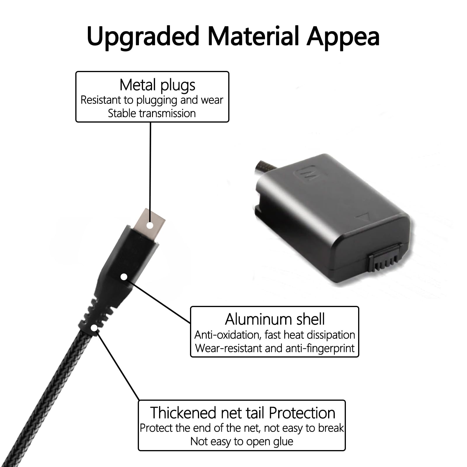 PD Câble d'alimentation USB-C tressé vers NP-FW50 batterie factice AC-PW20 DC coupleur pour Sony Alpha A5100 A6500 A6400 A6000 A55 A7