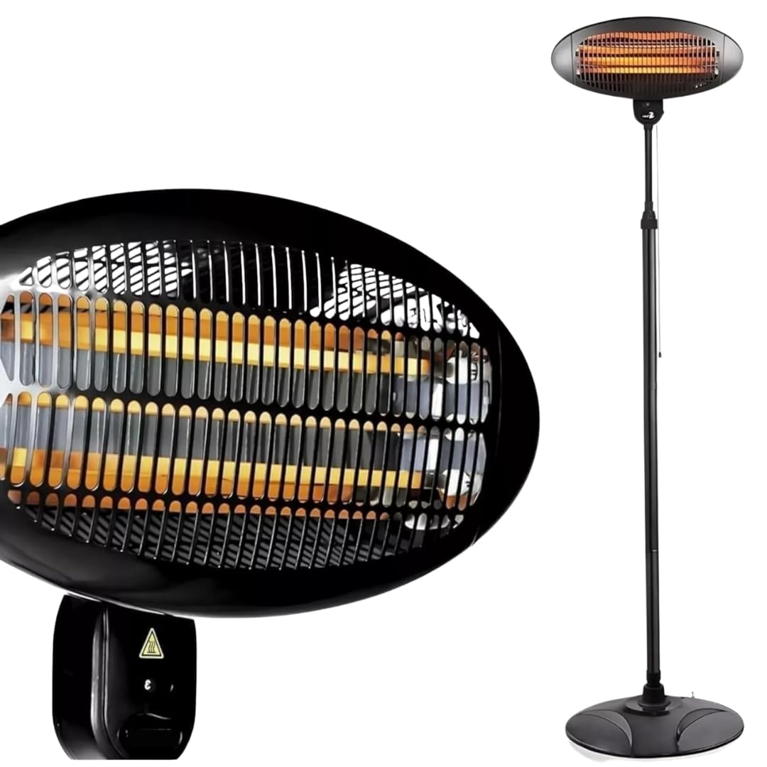 2000W Outdoor Patio Heater | 2-in-1 Freestanding & Wall Mounted | 3 Heat Settings | Adjustable Height & Head | IPX4 Waterproof Electric Heater with 9kg Weighted Base
