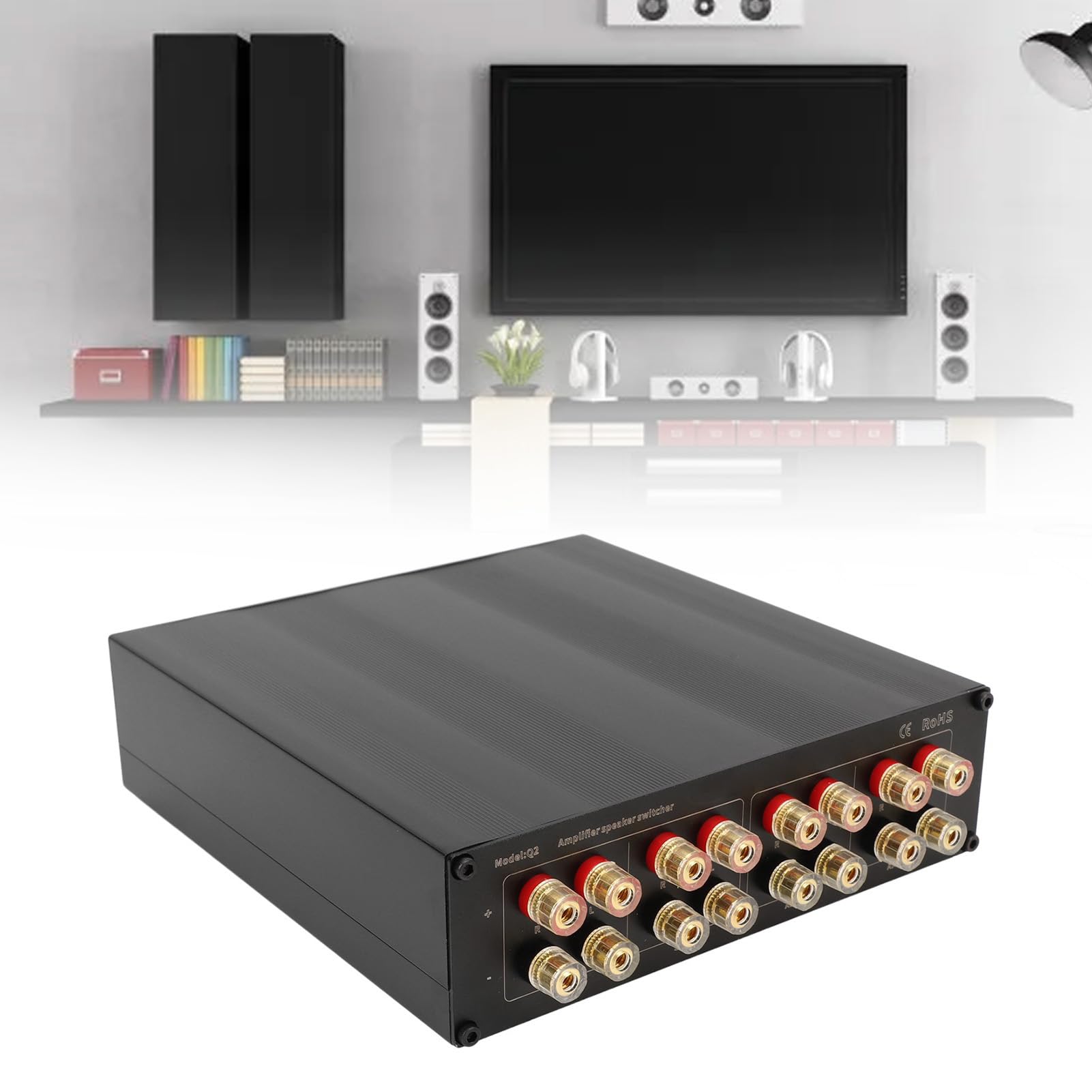 XUMIUZIY Interruptor Selector de Altavoz Amplificador con Componentes Premium para Configuración de Sonido Personalizada, 2 en 2 Salidas para Uso Doméstico Aleación de Aluminio, Cobre Chapado en Oro