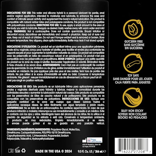 Wet Gold Hybrid Silicone and Water-Based Lubricant | Long-Lasting Performance, Premium Formula | Made Without Glycerin and Parabens | Lube for Men, Women & Couples, 9 fl oz