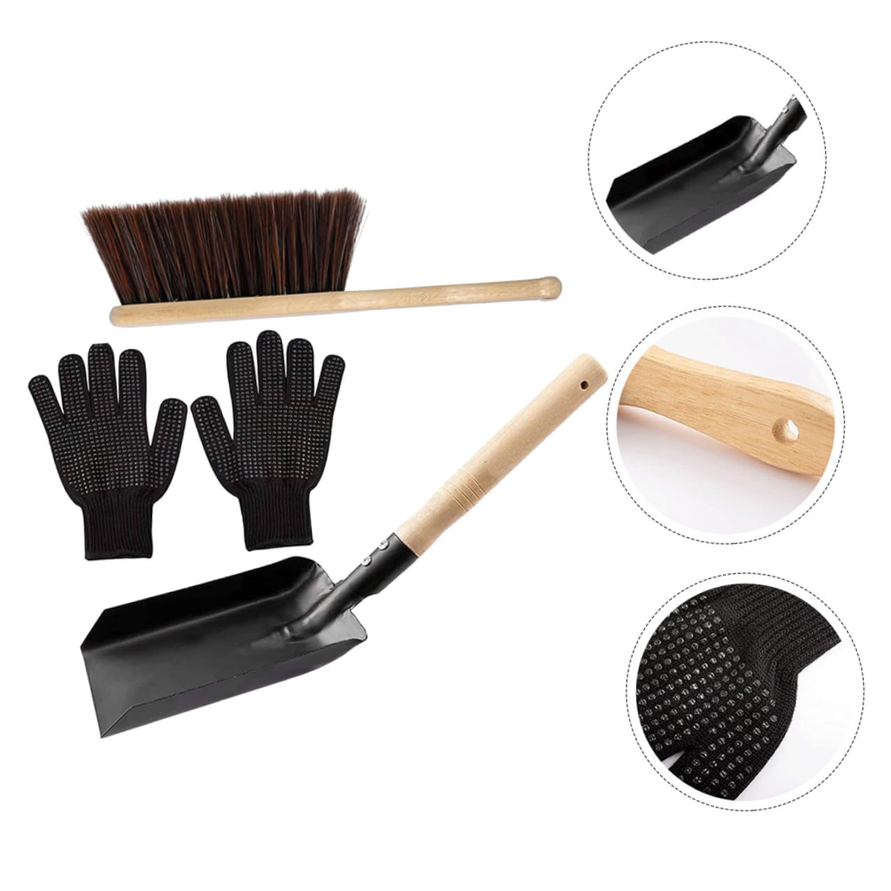 OUNONA Set di Accessori per Caminetto Paletta in Acciaio e Spazzola in Silicone Setole Marroni, Impugnatura Comoda e Design Portatile per Pulizia Stufa a Casa