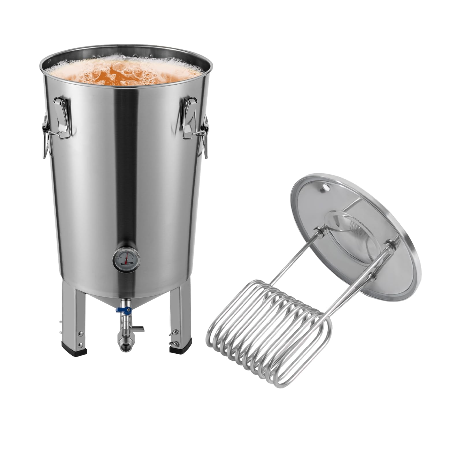 Gärtank 32 l, Edelstahl 304, mit Kühler, konischer Vereisung, Bierbraubehälter, für Handwerk, Wein, Milch usw., verwendet als konventioneller Lagerbehälter