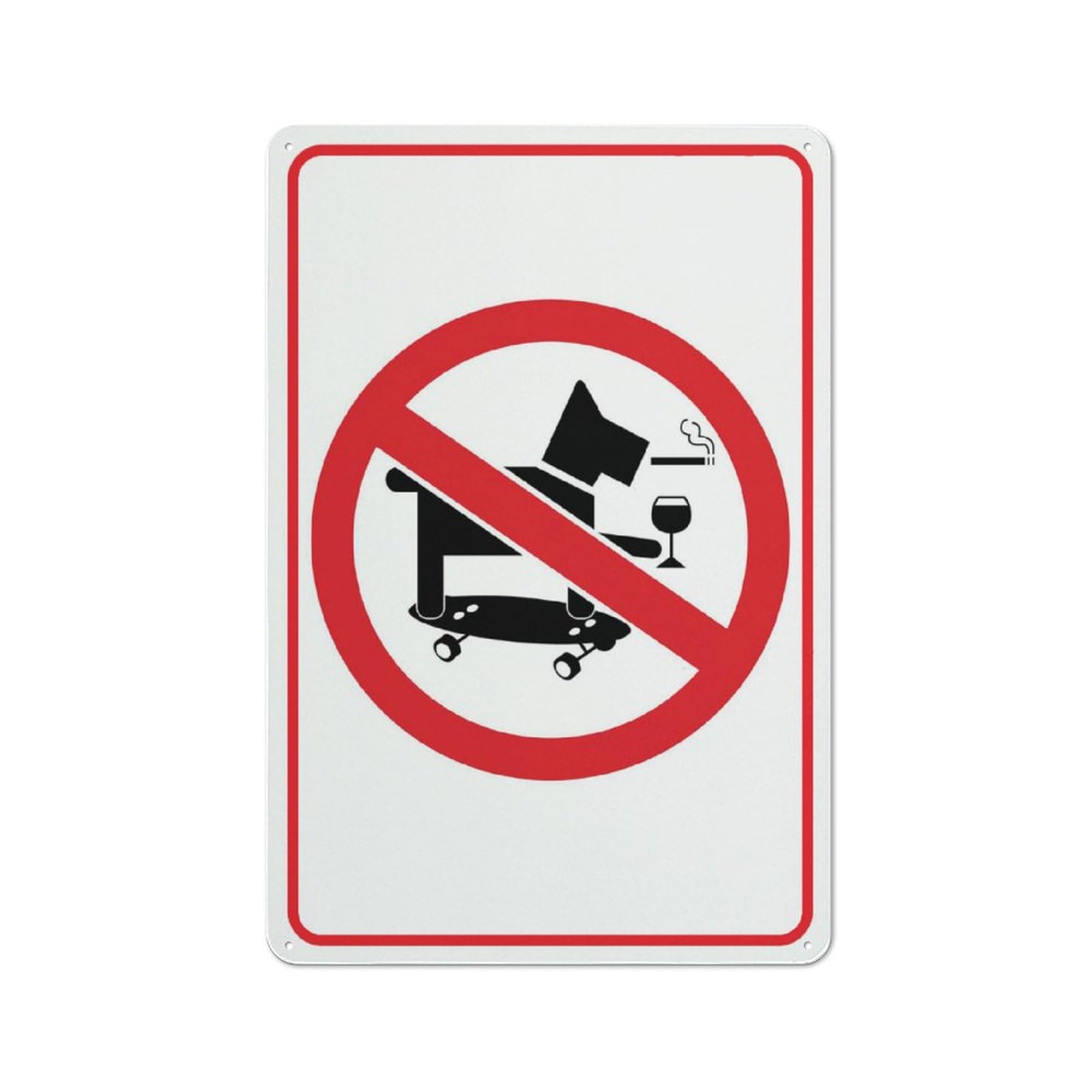 No Skateboarding/Smoking/Drinking/Dogs Allowed Sign, 8x12 Inch Rust-Free Metal Aluminum for House, Door, Office, Business, Yard, Pre-Drilled Holes, Weather Resistant