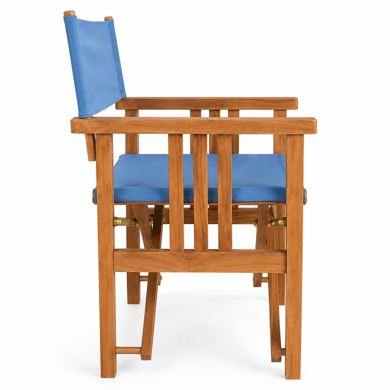 Sedia Regista Pieghevole in Legno Teak CANNES | Poltrona Outdoor con Braccioli, Salvaspazio per Giardino, Terrazza e Campeggio | 58 x 58 x 85 cm (Tela Azzurra)