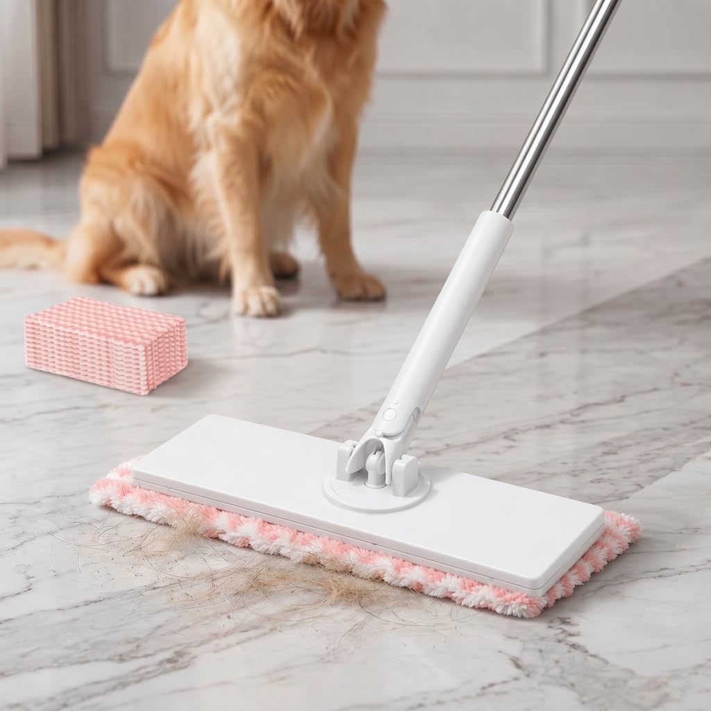 Mop z systemem zaciskowym i zaciskowym, podłoga z 10 ścierkami z mikrofibry wielokrotnego użytku, bez mycia rąk, jeden przycisk do wymiany, mini mop z automatyczną ściereczką zaciskową, do domu i