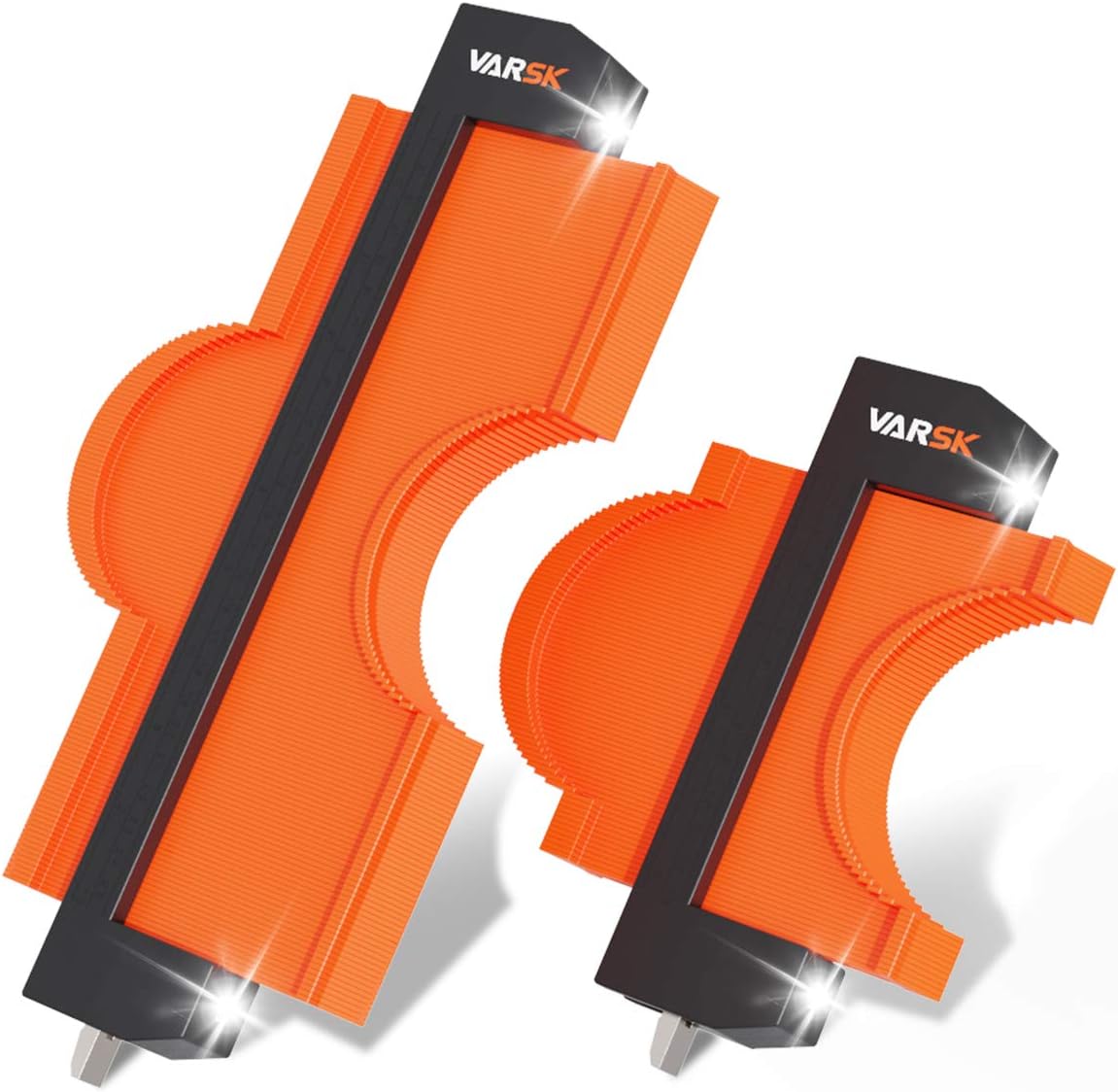 VARSK 5" & 10" Contour Gauge with Light 2 Pack Widen Shape Duplicator Profile Tool, Master Outline Measuring Plastic Ruler for Corners, Woodworking Templates, Tiles and Laminate