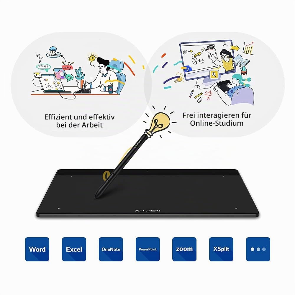 XP-Pen Deco Fun L Grafiktablett, 25,4 x 15,2 cm, mit passivem Eingabestift, 8192 Stufen und 60-Grad-Neigungen, kompatibel mit Mac Windows Chrome OS und Android, Schwarz