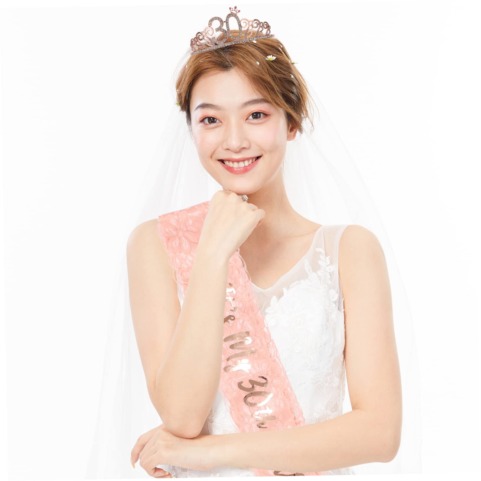Beavorty 5ensembles Sash Et Diadème Élégant Pour Anniversaire Couronne Et Écharpe Pour Femmes Accessoires De Fête Doré Pour Célébrer Les Ans