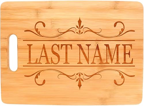 Miniatura 1 de Las parejas de encargo del regalo de la boda ingresan el apellido personalizado bambú grande del tablero de corte del rec