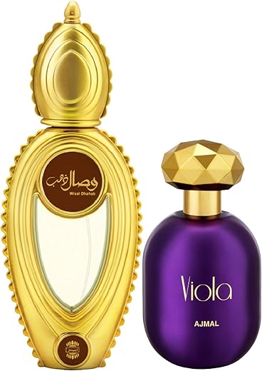 Ajmal Wisal Dhahab EDP Fruity Floral Perfume 50ml for Men and Viola EDP Fruity Floral Perfume 75ml for Women FREE