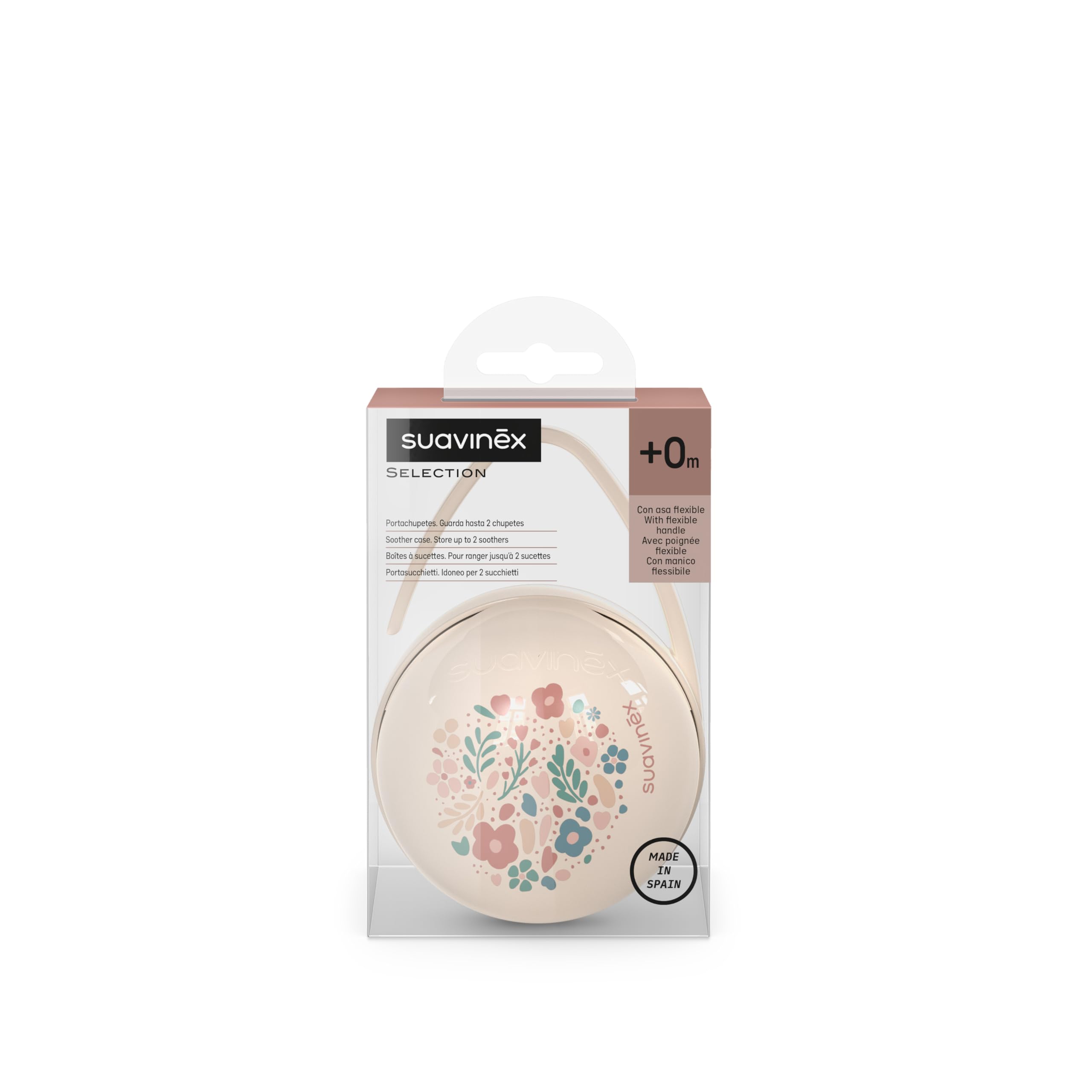 Suavinex Boîte à Tétine Duo pour 2 Sucettes Pochette Double Étui Hygiénique Bébés +0 Mois Wonderland Floral Beige