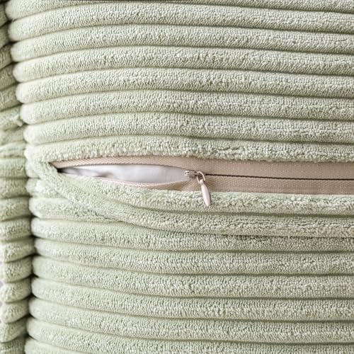 Image of MIULEE Spring Decorative Throw Pillow Covers for Couch Bed Livingroom 18x18 Inch Set of 2 Light Green Boho Accent Throw Pllows Broadside Striped Patchwork Soft Corduroy Summer Pillowcases