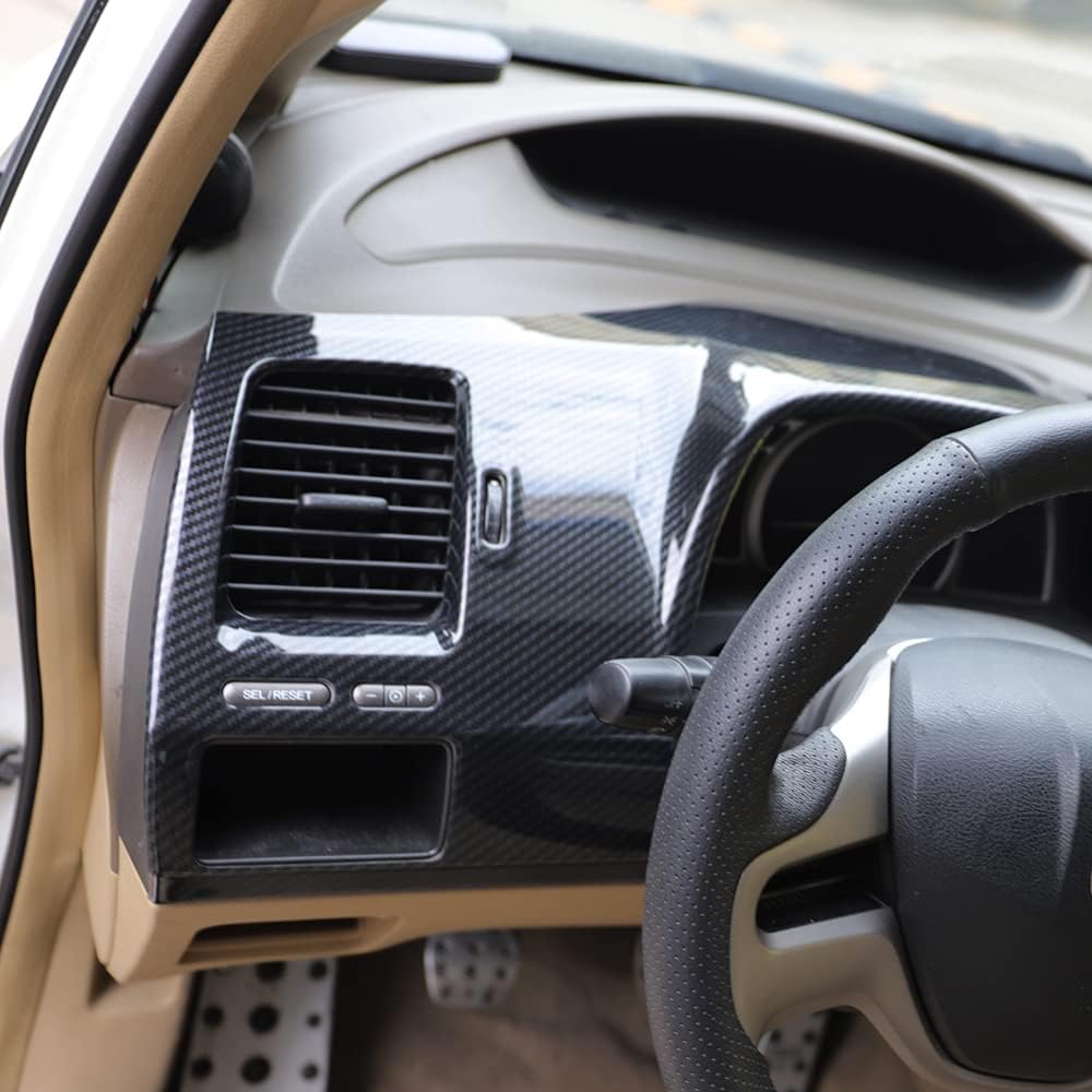 Red Black Carbon Fiber Pattern Dashboard Panel Cover Trim Fit for Honda Civic 2006 2007 2008 2009 2010 2011 (Black)