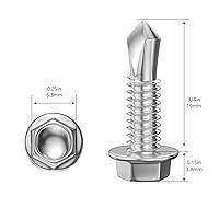 Vista 2 de (300 piezas) #8×3/4" Tornillos autoperforantes de cabeza de arandela hexagonal, Tornillos de chapa metálica de acero inoxidable 410, Tornillos TEK