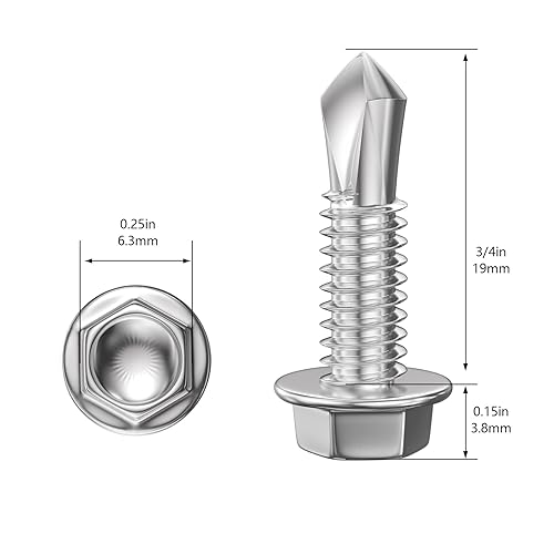 Miniatura 2 de Tornillos autoperforantes de cabeza hexagonal de arandela de 34 pulgada #8, tornillos de metal de acero inoxidable 410, TEK, autoperforantes,