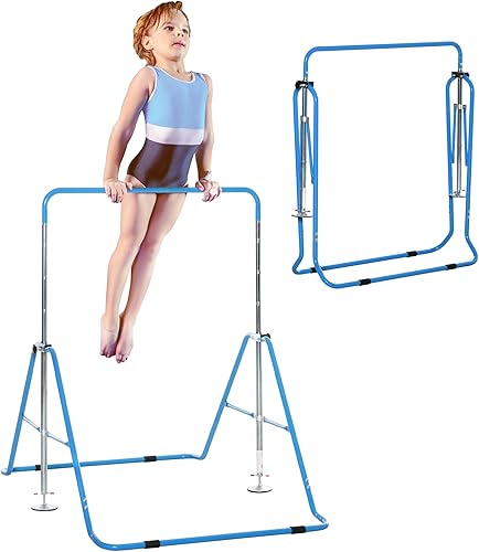 Qaba Folding Gymnastics Bar for Kids with Shock Absorption, Adjustable Horizontal Bar, Strength Training Equipment for Kids Workout