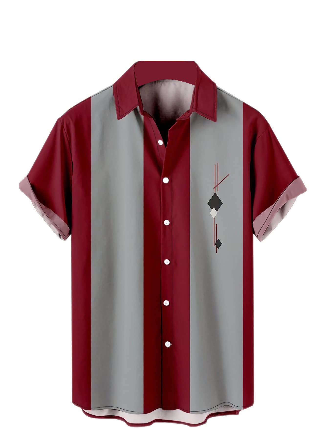 Photo 1 of Ecosunny Men's Striped Printed Bowling Shirt Small