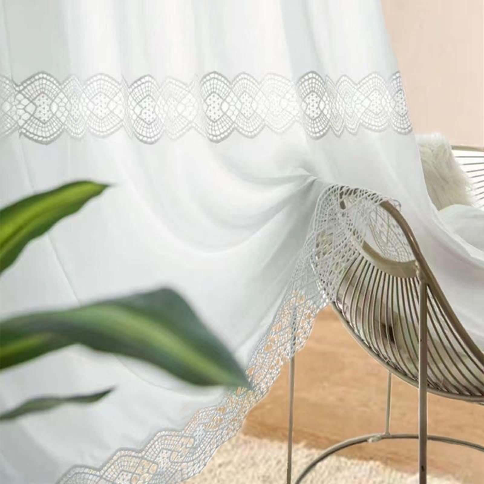 Wycian Curtain for Windows Vorhang Beige Voile 2er Pack Spitze mit Hohl H138 x B102 cm (2er Pack) Polyester