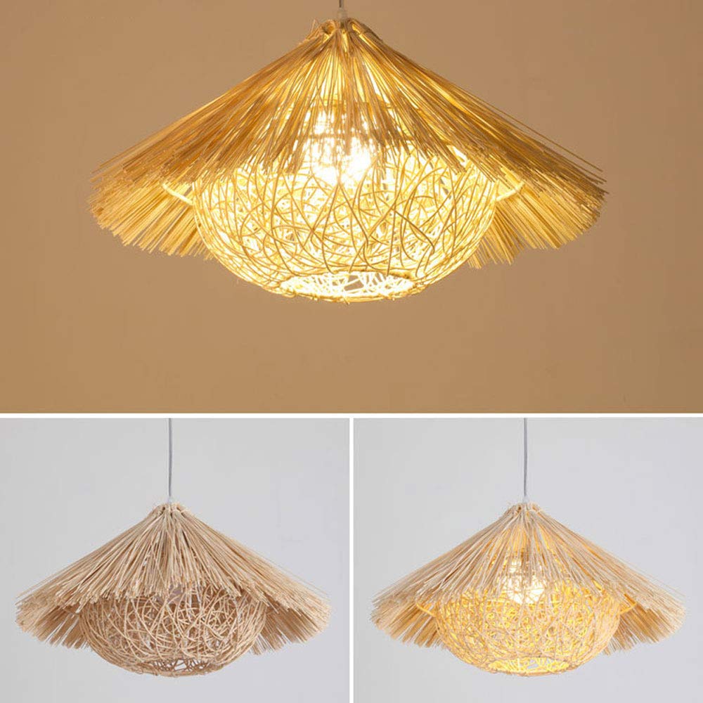 Araña De Mimbre del Sudeste Asiático Pantalla Comedor Mimbre Lámpara Colgante De Bambú Tejida A Mano con Cordón Ajustable Iluminación Retro Creativa De Nido De Pájaro