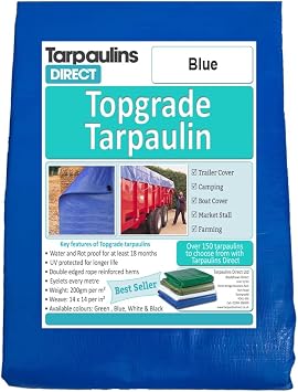 Topgrade Tarpaulin 200gsm 11.0m X 7.0m Blue Heavy Duty Waterproof Sheet Cover Tarp with Reinforcved Eyelets