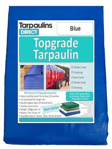 Bradshaws Direct Blue Topgrade Tarpaulin 200Gsm 6.0M X 5.0M Heavy Duty Waterproof Sheet Cover Tarp With Reinforcved Eyelets