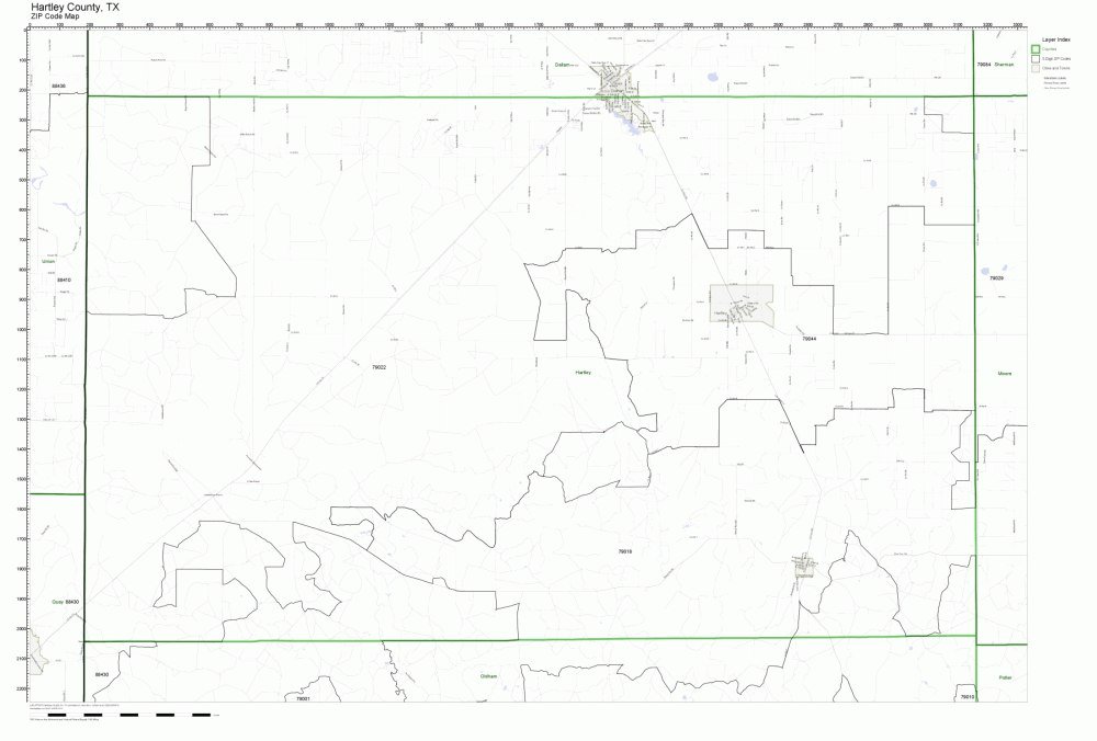 Hartley County, Texas TX ZIP Code Map Not Laminated Office