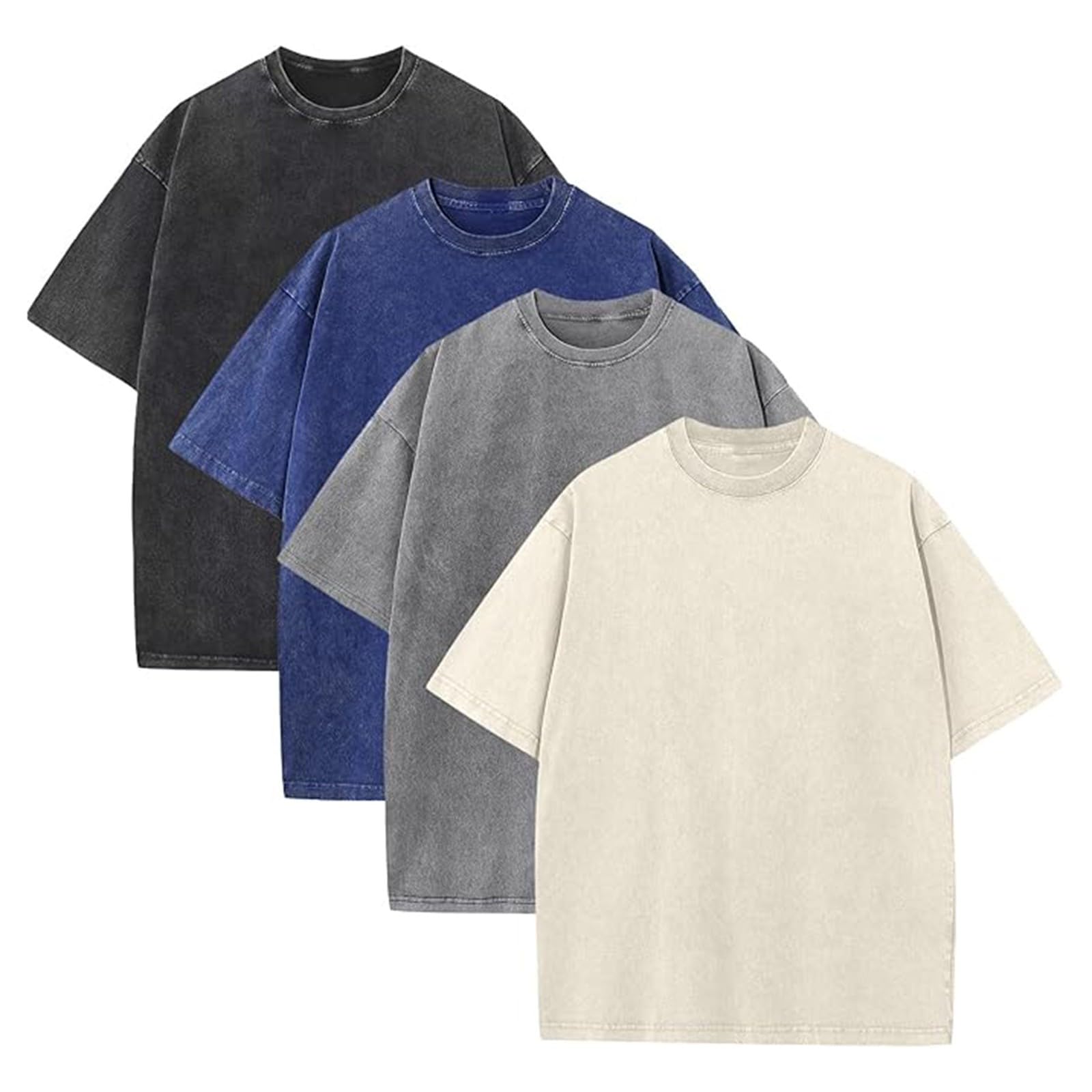Confezione da 4 magliette da uomo in cotone invecchiato vintage a maniche corte girocollo top estivi 2026, 4 magliette da uomo, 3XL