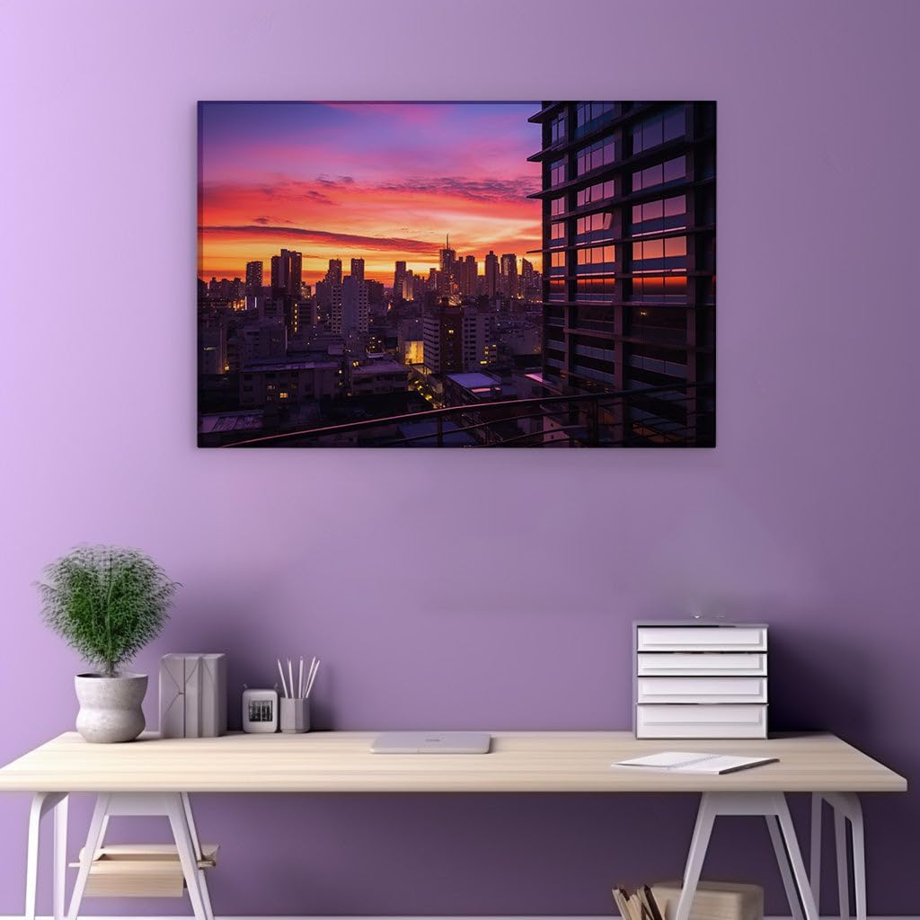 Canvas for Living room. Urban Silhouettes Bathed in Dawn's First Light, 27 x 18 inch Canvas Wall Art - Ready to Hang