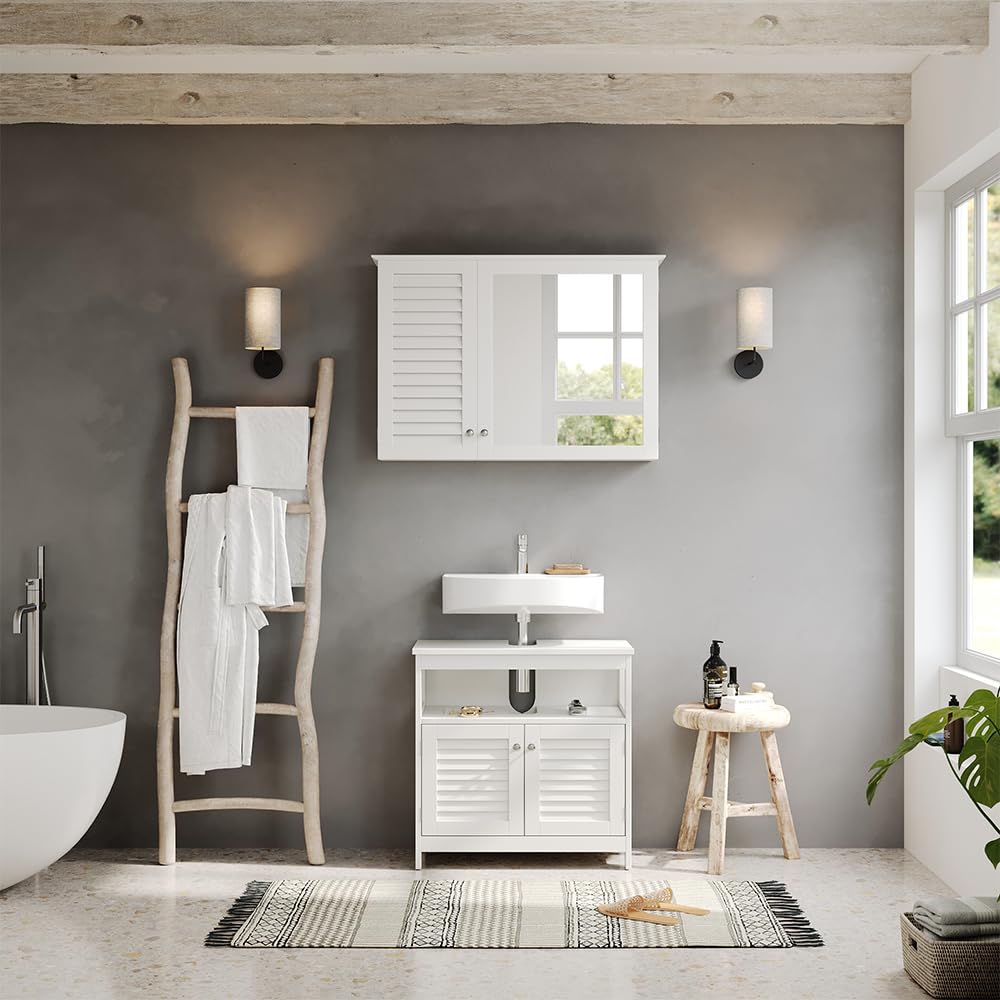 Vicco Armoire de Toilette Riad, Blanc, 68x48cm avec 2 Portes, pour Montage Mural pour Le Rangement des Accessoires de Salle de Bain
