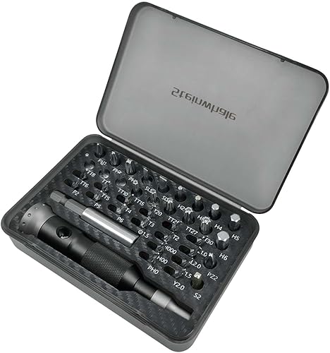 Juego de destornilladores de rodamientos 39 en 1 con soporte de puntas de 14 pulgadas y 0.157 in - Mango de aluminio de rodamiento liso, brocas de