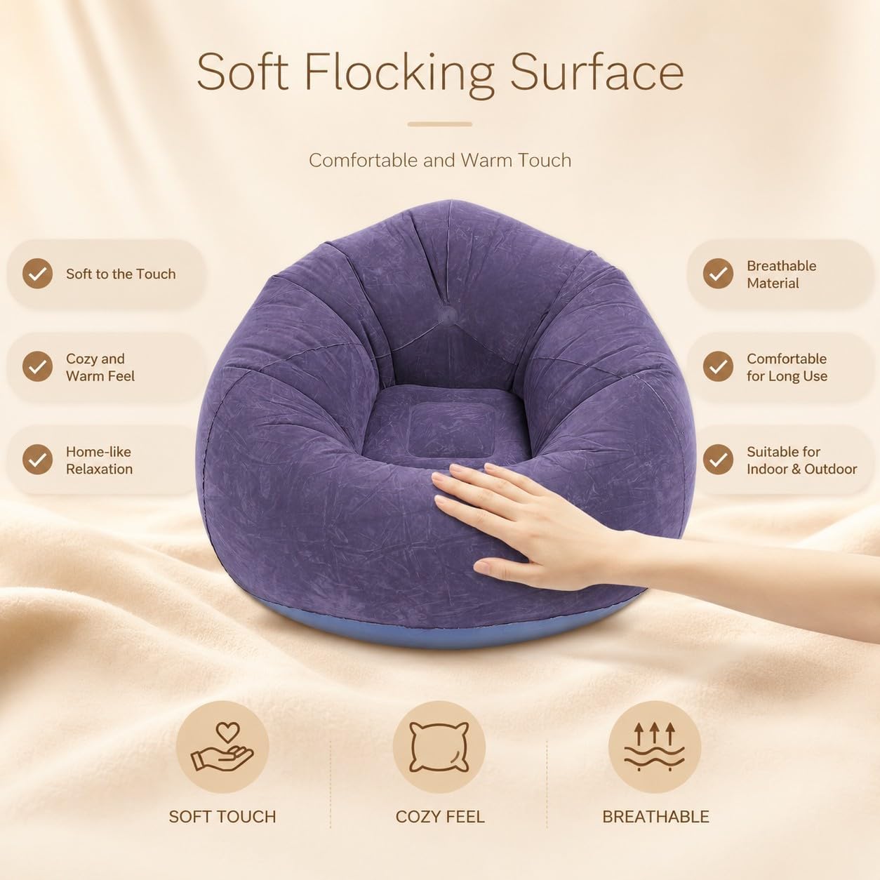 Inflatable Chair, Comfortable Lounge Chair, Air Soft Sofa Chair, PVC Portable Folding Blow Up Sofa for Living Room, Bedroom, Office, Travel, 75x75x45cm (red)