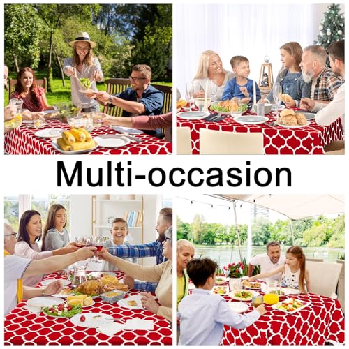 Image of Smiry Rectangle Table Cloth, Flannel Backed Vinyl Tablecloth, 52 inchx70 inch | Waterproof Plastic Tablecloths, Wipeable Table Cover for Dining, Indoor and Outdoor (Red)