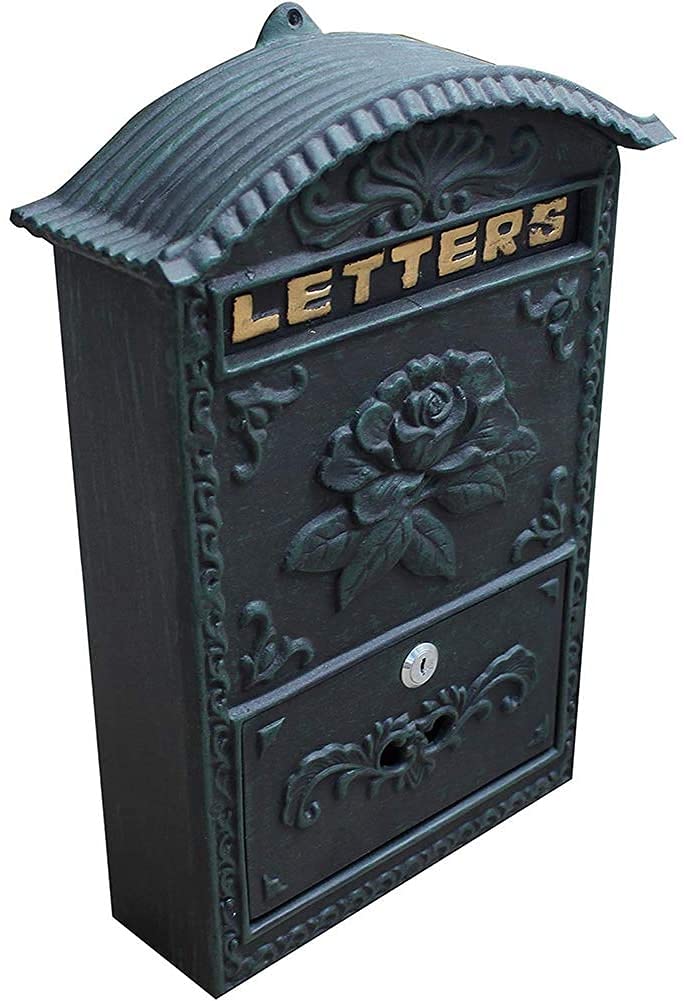 TESHYWall-Mount Mailboxes Mailboxes with Key Lock, European Retro Wall-Mounted Weatherproof Post Box for Outdoor, for Home Decorative, Security Hanging Mailbox