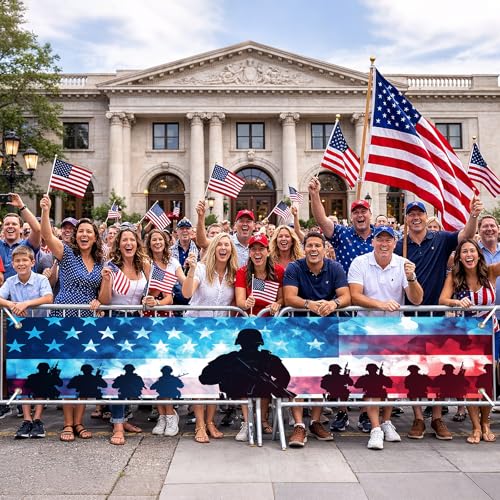 Image of BlissYard Patriotic Banner 118 x 20 inch Veterans Day American Independence Day Decorations Patriotic Banner for Outside American Flag Banner Memorial Day Veterans Day Outdoor Decorations for Yard Fence Porch