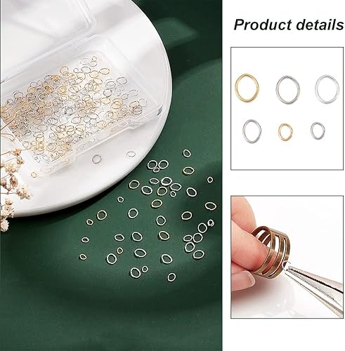 Miniatura 4 de PH PandaHall 300 piezas de anillos abiertos de 3 tamaños, conectores de junta tórica ovalados para fabricación de joyas de latón de acero inoxidable
