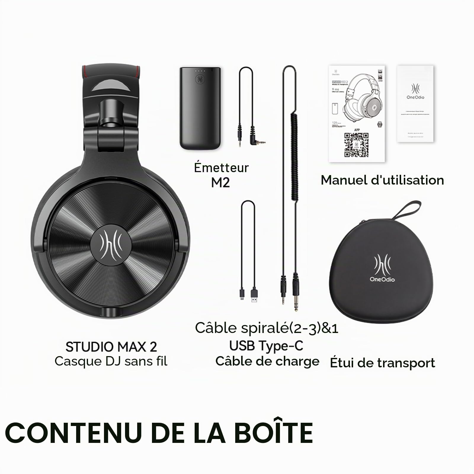 OneOdio Studio Max 2 Casque DJ sans Fil, Latence 9ms, Casque Monitoring Pro Circum-Auriculaire, Hi-Res LDAC, 120H, 4 Modes 2.4G/Bluetooth/Filaire pour Studio/Mixage/Clavier