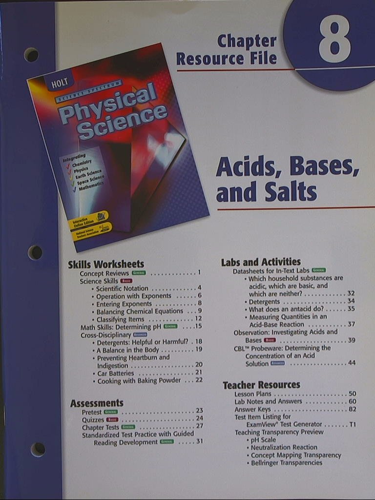 Science Spectrum, Physical Science. Chapter 8 Resource File. Acids